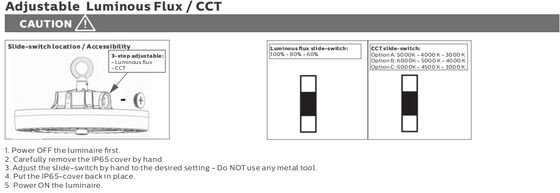 HB4H DIP Anahtarlı Güç ve 3CCT UFO LED Yüksek Tavan Işığı 200W 150LPW, Askı halkası ve braket montaj kurulumu ile