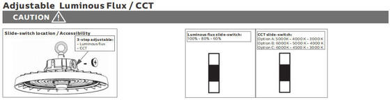 HB3H DIP Değişilebilir Güç ve 3CCT UFO LED Yüksek Körfez Işığı 100W 150LPW 20W/30W @ 3 Saat Acil durum fonksiyonu isteğe bağlı