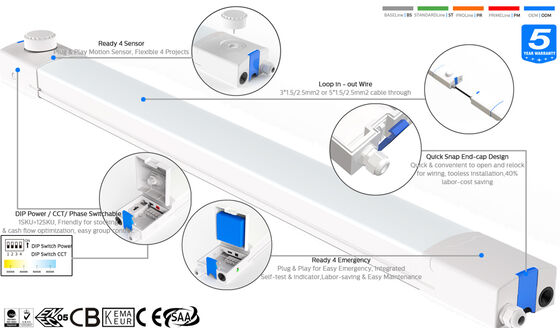 D4 LED Nem geçirmez lamba, hazır 4 acil durum SDCM ile 160 LPW'ye kadar 220 ~ 240VAC / 50/60Hz, 180-264VDC Giriş Voltajı