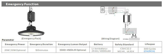 DUALRAYS 150W HB2 DIP Değiştirilebilir Güç ve 3CCT UFO LED Yüksek Tavan Işığı 100W 170LPW, Acil Durum İsteğe Bağlı
