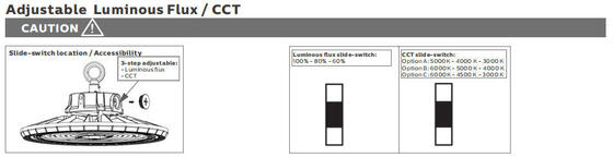 Ekonomik Tip HB2 DIP Değiştirilebilir Güç ve 3CCT UFO LED Yüksek Tavan Işığı 100W 170LPW, 60° | 90° | 120° Optik Opsiyonel